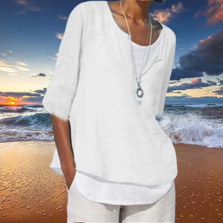 Casual%20T%20Shirt%20V-neck%20Short%20Sleeves%20T-shirt%20Half%20Sleeve%20Summer%20Pullover%20Tops%20Womens%20Linen%20Elegant%20blusas%20Tunic%20Femme%20Clothing%20-%20Image%204