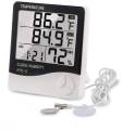 HTC2 H.T.C-2 Digital LCD Display With Temperature Humidity Meter Gauge Thermometers Temperature Sensor Indoor Outdoor 1.5M Length Cables Probe With Clock Wall Mount Meter. 