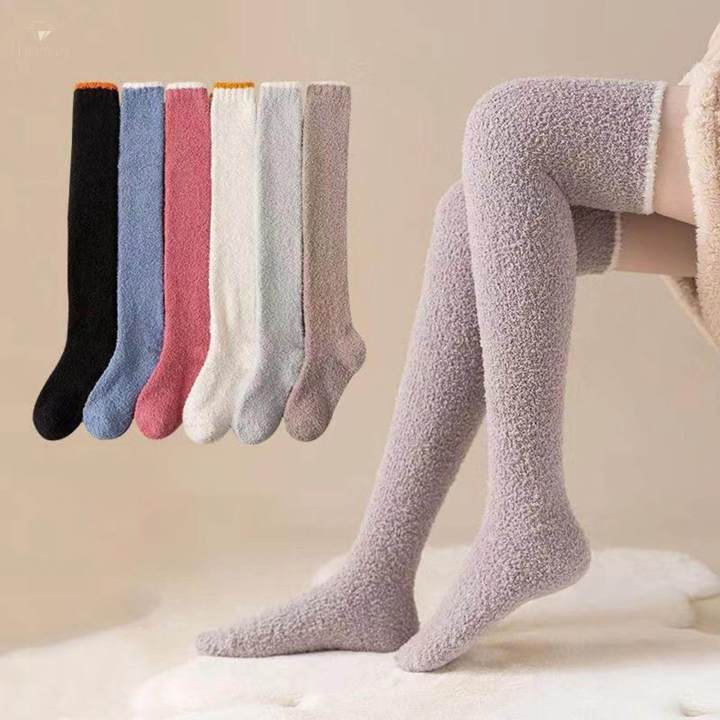 Women%20Knee%20High%20Socks%20over%20Knee%20Thigh%20High%20Socks%20for%20Home%20Living%20Room%20Black%20-%20Image%203