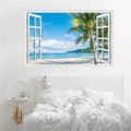 3D Natural Scenery Window Stickers Sakura Tree Beach Building Wall Art Mural Decals Home Office Decoration Vinyl Wallpaper. 