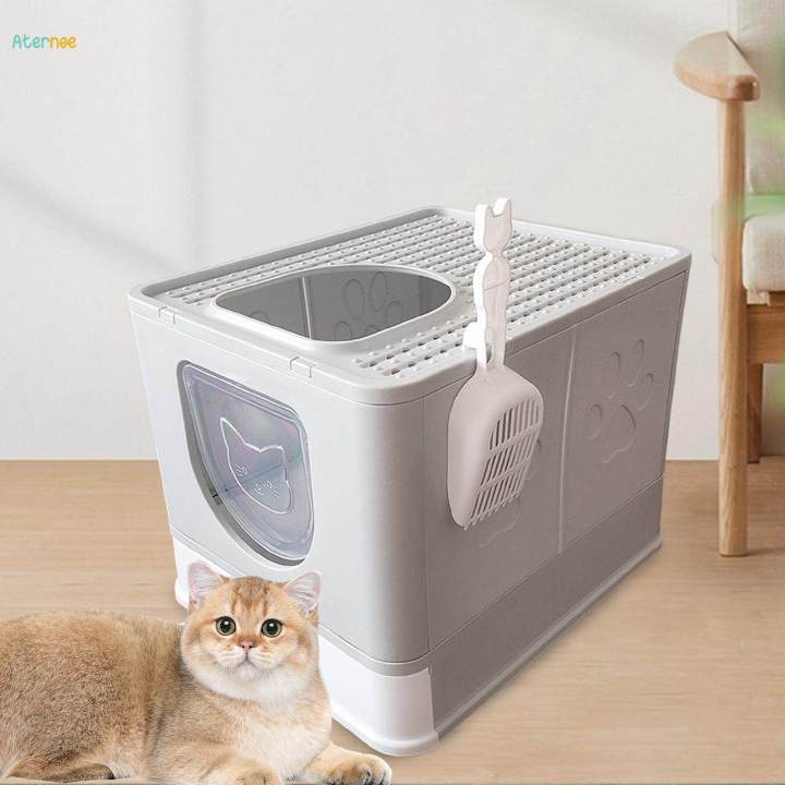 Hooded%20Cat%20Litter%20Box%20Enclosed%20and%20Covered%20Cat%20Toilet%20Durable%20Pet%20Litter%20Box%20Gray%20-%20Image%202