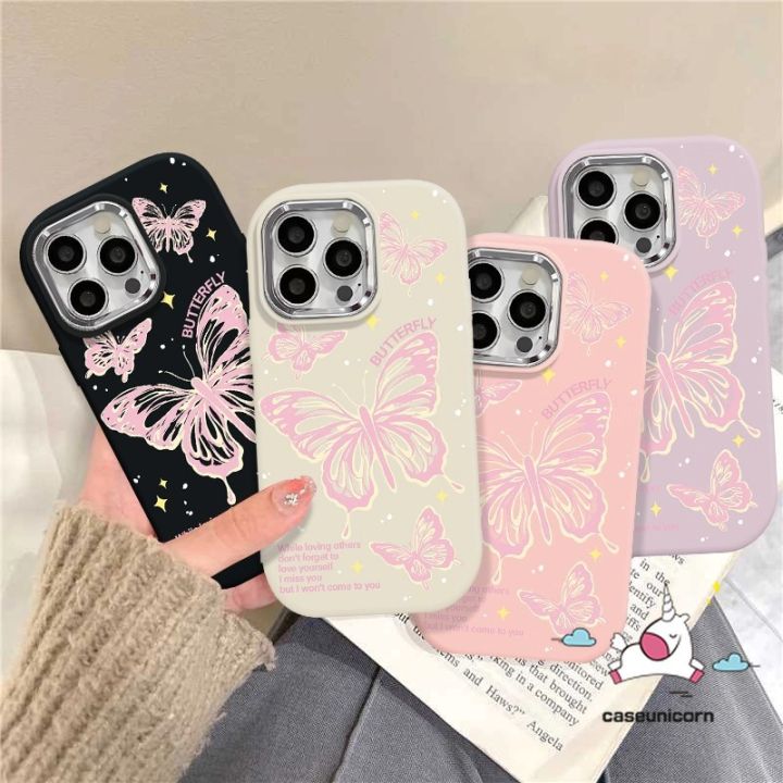 Dreamy Shiny Pink Butterfly English Doodle Case Compatible for IPhone 7Plus  11 15 12 14 13 Pro Max XR Plus X XS Max SE Fashion Candy Color Cartoon 