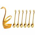 Spoon Set With Swan Stand - Gold And Silver - Chopsticks. 