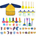 【Trick or Treat Alliance Mall】44pcs Sponge Painting Kit Mini DIY Kits Early Learning Kids Paint Set Roller Brush Child Apron Play Gift. 