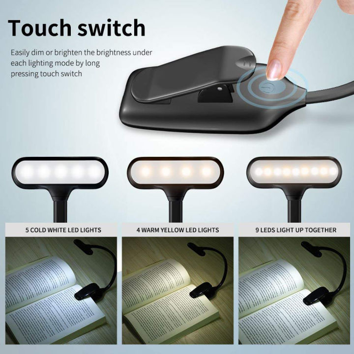 Delicate%20product%20LED%20Book%20Lights,%20Rechargeable%20Clip%20On%20Light,%203%20Lighting%20Modes,%209%20LEDs,%20Eye%20Protection%20Reading%20Lamp,%20up%20to%2040%20Hours%20Reading%20-%20Perfect%20for%20Reading-Black%20-%20Image%205