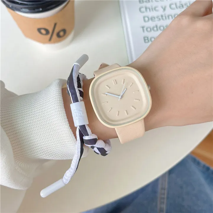 Japanese%20Minimalist%20Style%20Niche%20Design%20Creative%20Fashionable%20Macaron%20Color%20Square%20Watch%20Multicolored%20PU%20Watchband%20Quartz%20Watch%20Women%20Casual%20Watch%201Pcs%20-%20Image%205