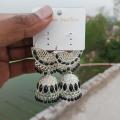 Gold Plated Pearl Beaded Peach Party Wear Ladies Long Jhumka Earrings. 