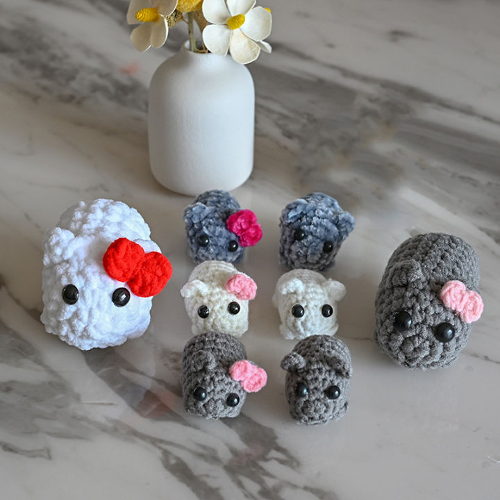Sad Hamster Meme Crochet Sad Hamster Hamster With Bow Plush Toy Cute Hamster Plush Keychain Toy Stuffed Animal Doll KeyChain Huiye
