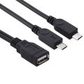 USB 2.0 Female to 2 Micro USB Male Cable, Length: About 30cm.