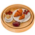 NAMUNY Round Serving Tray with Handles - Wooden Bamboo Circle Tray for Coffee Table, Food, Ottoman 11.81 Inch X 1.57 Inch.