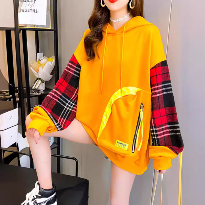 Autumn women's sweatshirt new 2021 loose korean version fashion design sense stitched plaid long sleeve top women's jacket