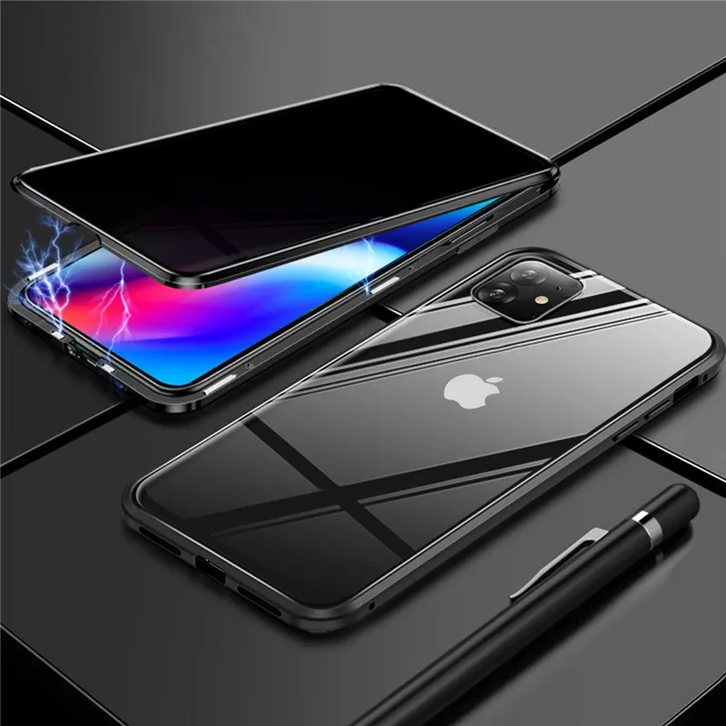 Anti Peeping Magnetic Double Privacy Metal Glass Case for IPhone