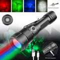 4in1 tactical zoomable LED flashlight red/green/blue/white light torch Outdoor Hunting Fishing light USB rechargeable. 