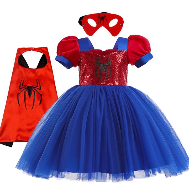 Disney Spiderman Cosplay Tutu Dress Costumes Girls Children's Day Vestidos Party Halloween Spider Mesh Kids Clothes