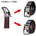 1Pcs Men's Genuine Leather Reversible Belt Rotated Buckle Two In One Big And Tall. 