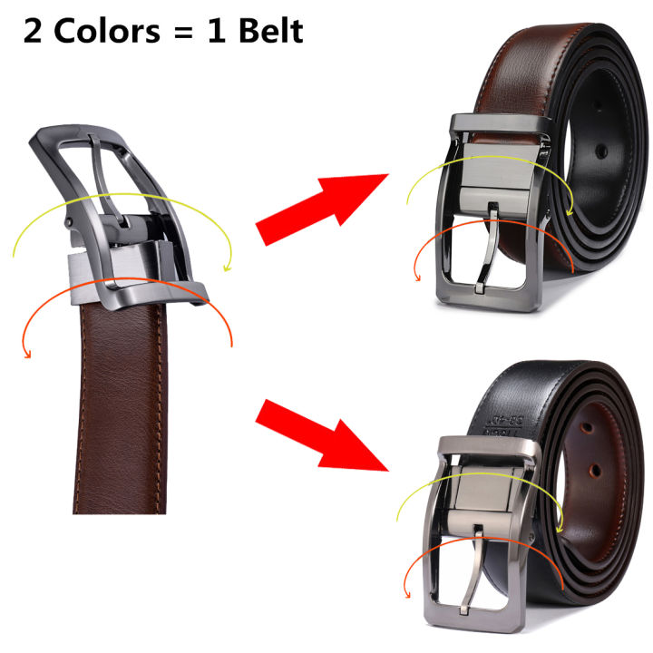 1Pcs%20Men's%20Genuine%20Leather%20Reversible%20Belt%20Rotated%20Buckle%20Two%20In%20One%20Big%20And%20Tall%20-%20Image%202