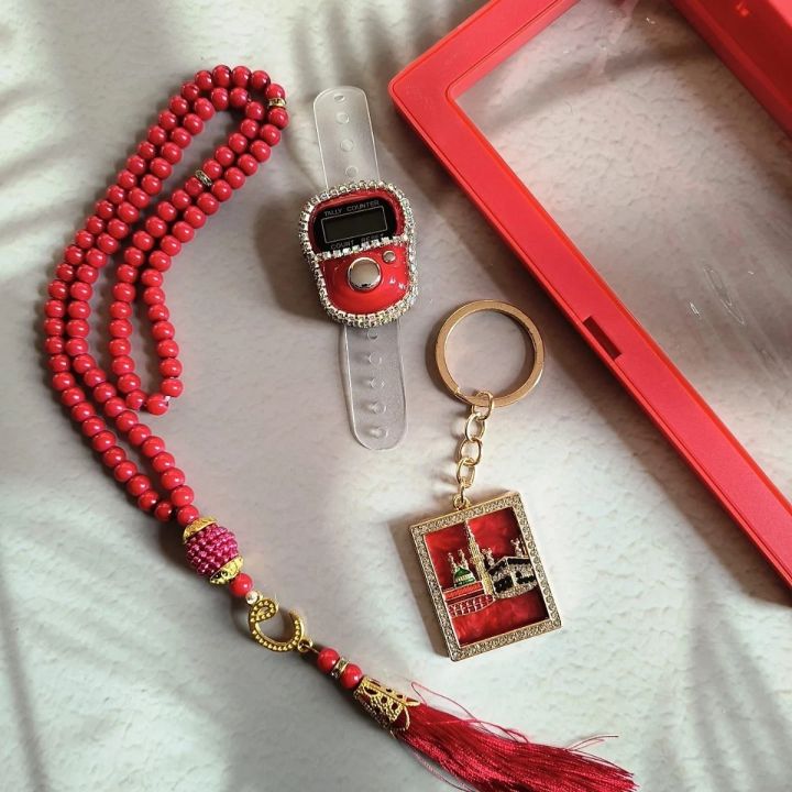 Tasbih Set with Digital Counter & Keyring  Complete Ramadan Prayer Counter Gift Set  Elegant Gift for Eid, Umrah, Hajj & Weddings  Premium Muslim Tally Counter