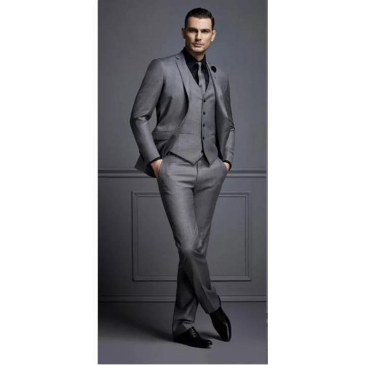 Fashion Handsome Dark Gray Mens Suits Groom Blazer Wedding Suits For Best Men Slim Fit Groom Tuxedos For Man(Jacket+Vest+Pant)