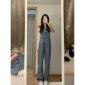 BAB YSNAKEOfficial Denim Suspender Pants Straight Loose Slimming Casual Women's Summer Mop New Age-Reducing. 