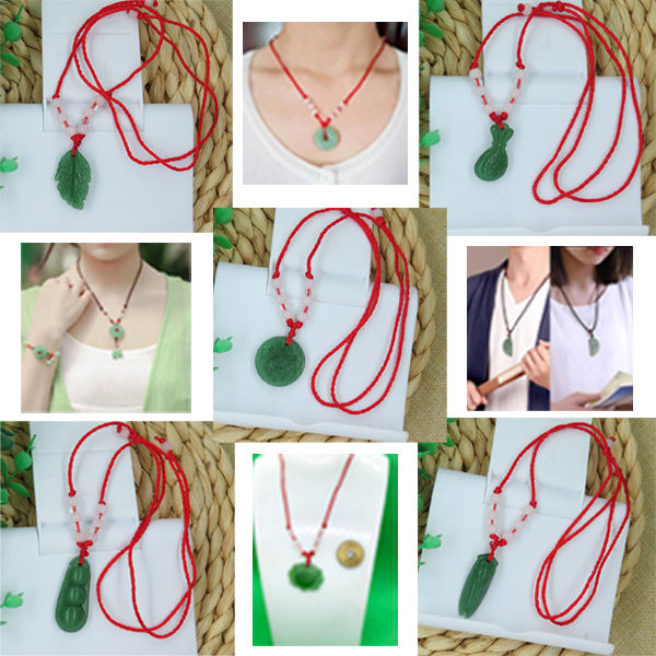 Organic Glass Popular Red Rope Beaded Pendant Wholesale Price All-Match Multiple Necklace Imitation Stone Mala Stall Temple Exhibition Hot Selling Jewelry Accessories Birthday Wedding Engagement Bridal Party Unique Gift Item for Ladies/Gents Green Color