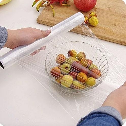 Food Wrapping Plastic Stretch Wrap Clear Cling Food Grade PE Film Plastic Wrapping Paper Roll Ideal Food Wrapping paper for Keeping Food Fresh