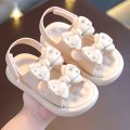 Ready Stoek kids sandal Double Bow Rhinestone sandal girl shoes soft soul Pink & Off White. 