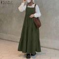 ZANZEA Muslimah Women Muslim Sleeveless Square Neck Pinafores Dress Tiered Party Swing Sundress. 