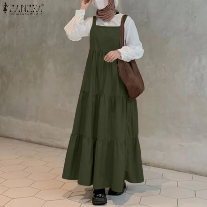 ZANZEA%20Muslimah%20Women%20Muslim%20Sleeveless%20Square%20Neck%20Pinafores%20Dress%20Tiered%20Party%20Swing%20Sundress%20-%20Image%204