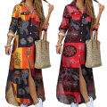 Fashion Dress Long Sleeve Long Sleeve Printed Buttons Maxi Dress. 
