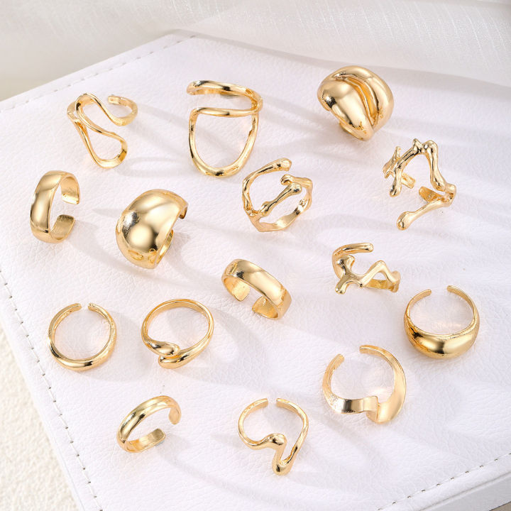 Enacolor%20Rings%20for%20Girls%20All%20Season%20Polished%20Alloy%20Irregular%20Geometric%20Open%20Ring%20Set%20%E2%80%93%2015Pcs%20Fashion%20Jewellery%20-%20Image%206