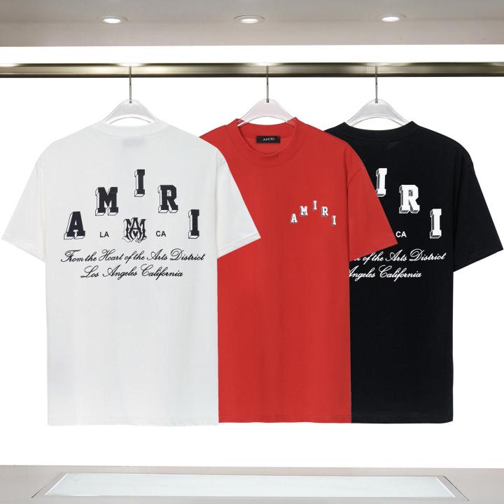 New AMIRI Short Sleeve Summer Special-Interest Fashion Brand amiri Front and Back Classic Letters logo Printing T T Shirt Men and Women