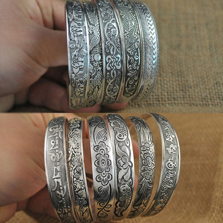 Retro%20Opening%20%20Bracelet%20Jewelry%20Vintage%20Tibetan%20Silver%20Totem%20Carved%20Bangle%20Cuff%20Mzea%20-%20Image%204