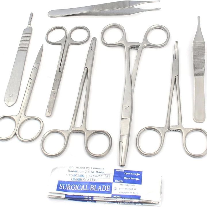 Set Of 9 Pcs Student Basic Comprehensive Instruments!scissors ! Needle Holder ! Forceps ! Scalpel Handle +10 Blade