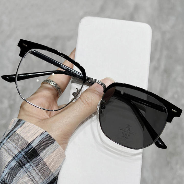 Men Photochromic Anti Blue Light Glasses Half Frame Eye