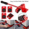Furniture Moving Tool Heavy Object Mover Furniture Transport Lifter & Furniture Slides 4 Wheeled Mover Roller+1 Wheel Bar Hand Tools Set. 