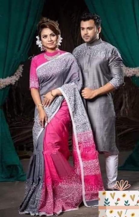 New Exclusive Couple Set/Matching Dress/Traditionally Block Print Saree & Panjabi