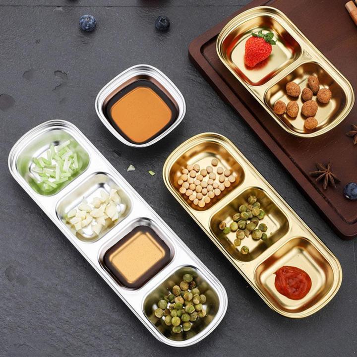 Stainless Steel Sauce Dish Spice Plates Gravy Boats Appetizer Serving Tray Rectangle Divided Oil Spice Dipping Tray Small Dish