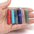 Natural Stone Pendant For Jewelry Making Rainbow Cylindrical Semi-precious DIY Necklace Handiwork Sewing Craft Accessory. 