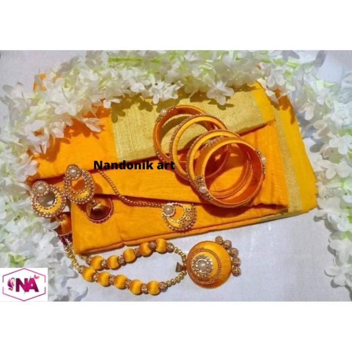 Combo Set-Sharee, Jewellery & Gazra