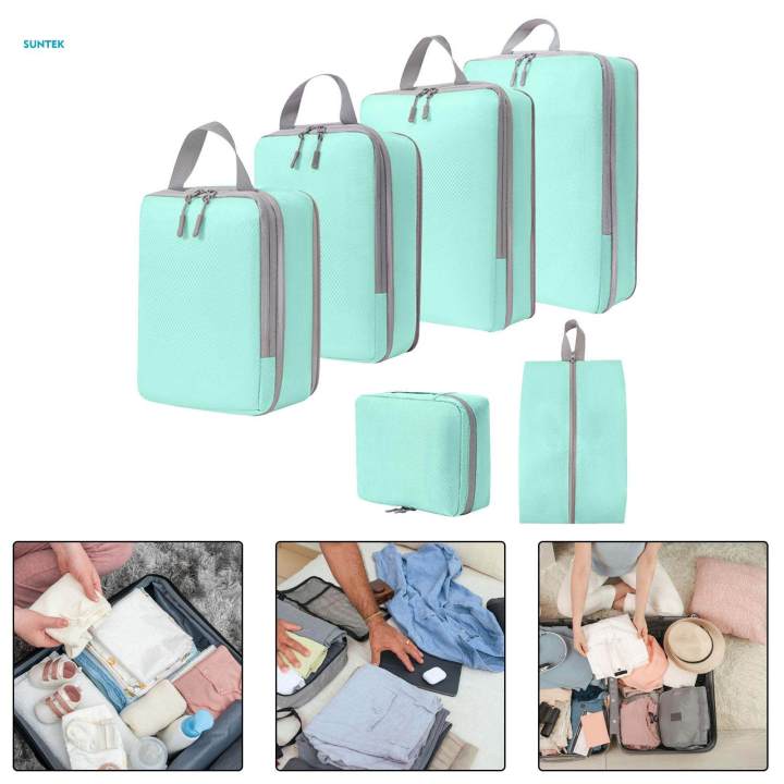 6Pcs Compression Packing Cubes, Travel Storage Bags