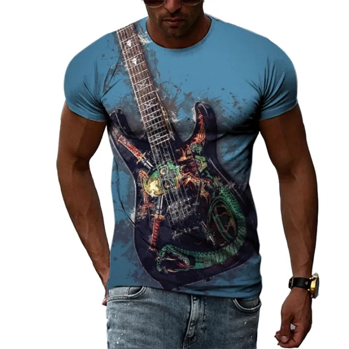 2023%20Men's%20Guitar%20Graphic%20Fashion%20Taste%20T-Shirt%20Summer%20Casual%20Personality%20Creative%20O%20Neck%20Short%20Sleeve%203D%20Printing%20Fashion%20-%20Image%202
