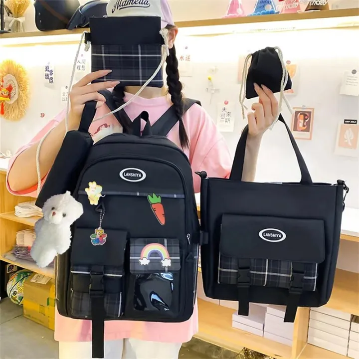 5pcs%20Harajuku%20Youth%20Women%20Canvas%20Backpack%20School%20Bags%20For%20Teenage%20Girls%20Kawaii%20Backpacks%20Student%20Tote%20Book%20Bag%20Rucksack%20-%20Image%202