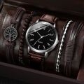 Fashion Arabic Dial Men's Watches Bracelet Set Casual Leather Band Analog Quartz Man Watch (without box). 
