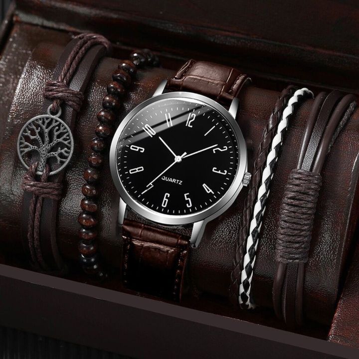 Fashion%20Arabic%20Dial%20Men's%20Watches%20Bracelet%20Set%20Casual%20Leather%20Band%20Analog%20Quartz%20Man%20Watch%20(without%20box)%20-%20Image%202