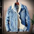 【Alien Alien】 Super Soft Popular Lapel Buttons Jean Jacket Winter Men Jean Outerwear Solid Color for Office. 