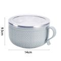 Lunch Box With Lid Stainless Steel Noodle Bowl Spoon Double-layer Ramen Bowl Anti-scalding Woven Pattern Soup Bowls Instant Noodle. 