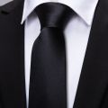 Business Black Silk Ties For Men Classic Solid High Quality Woven Pocket Square Cufflinks Sets Party Formal Designer Barry.Wang. 
