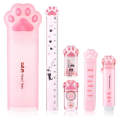 Cute Cat Stationery Set, 6 Pcs Kawaii Cat Stationary Kit Pencil Sharpener Retractable Eraser Correction Tape Ruler Durable Pink.