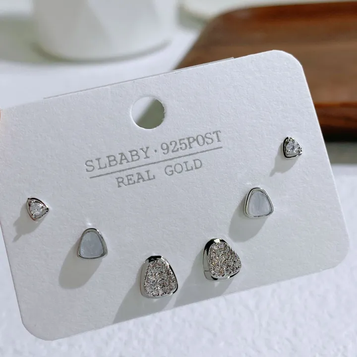 SLBABY%20Silver%20Three-Pair%20Combo%20Set%20Stud%20Earrings%20Women's%20925%20Silver%20Pin%20Korean%20Version%20New%20Exquisite%20and%20Versatile%20Earrings%20-%20Image%204