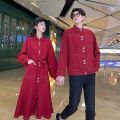 Cojin Couple Clothes Fried Street One Dress Autumn New Niche Design Red Dress Female Men's Coat Fashion. 